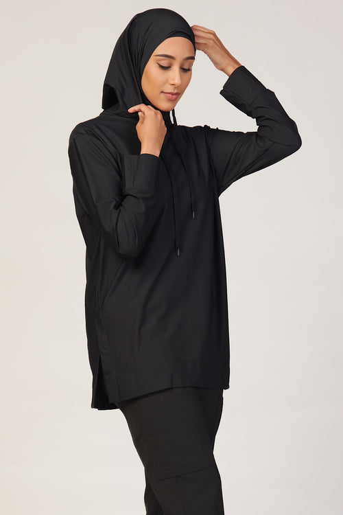 Hooded Classic Active Top - Black