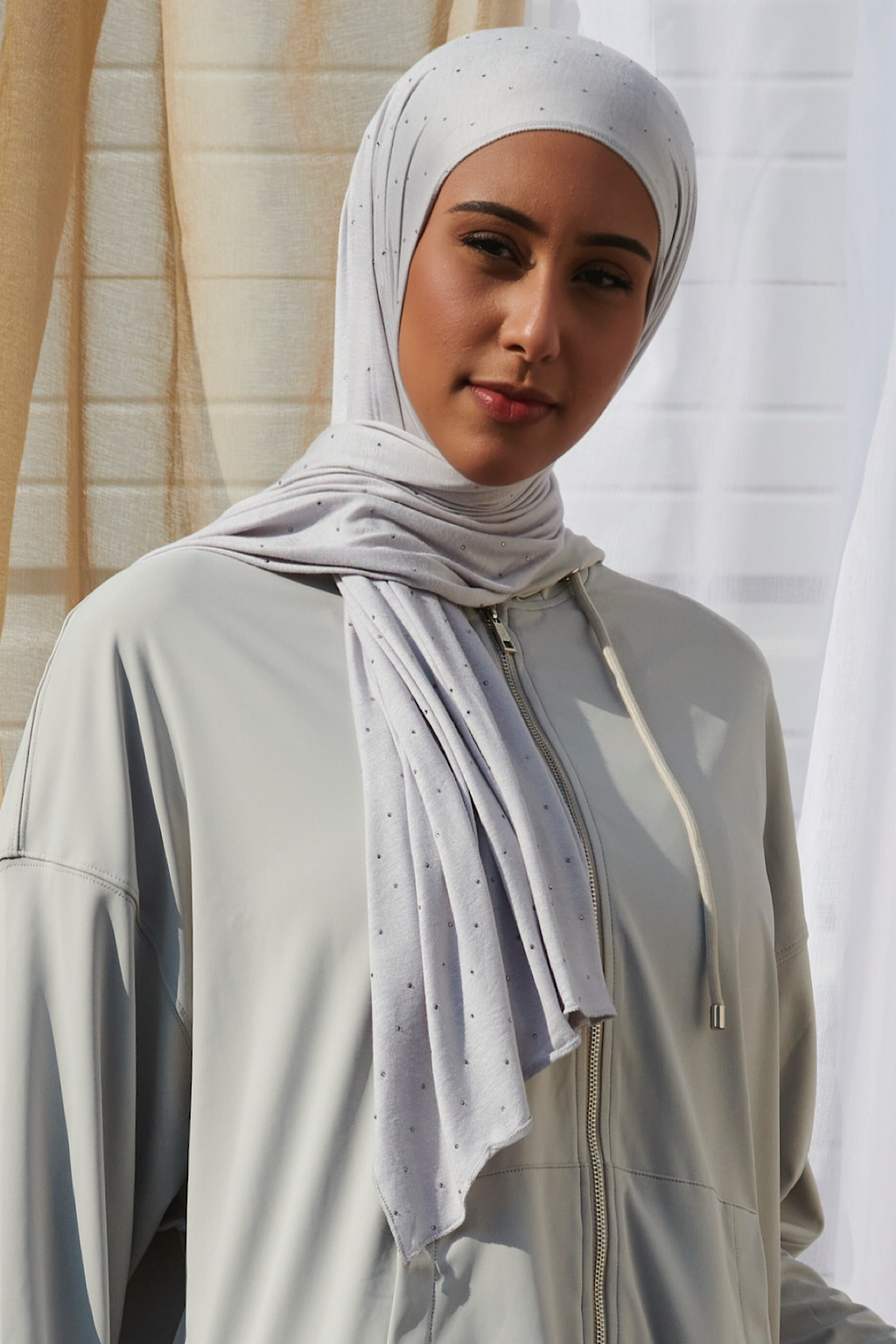 Petite Rhinestone Jersey Hijab - Slate Gray