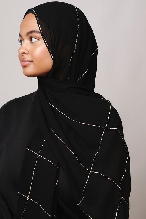 Petite Rhinestone Hijab - Black