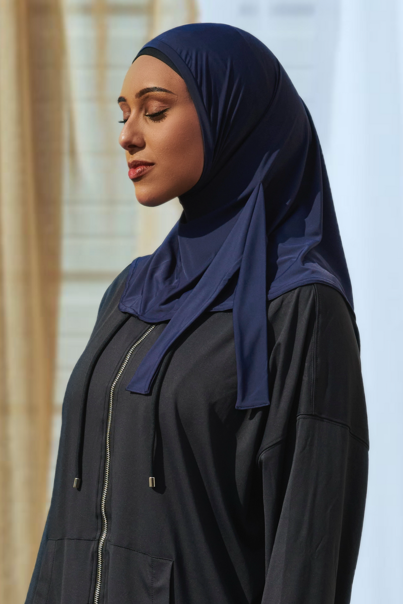 Side Tie Active Hijab - Navy