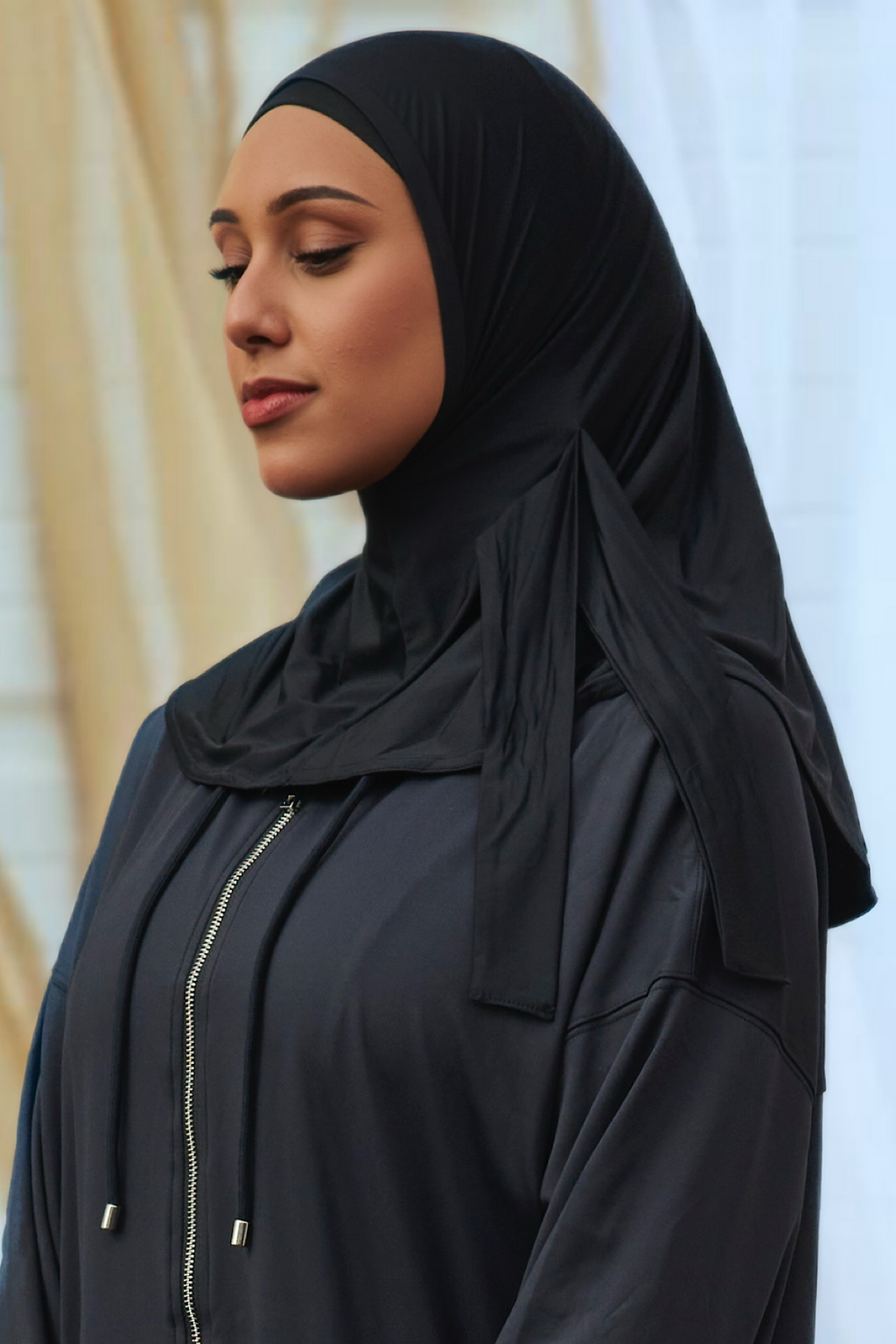 Side Tie Active Hijab - Black