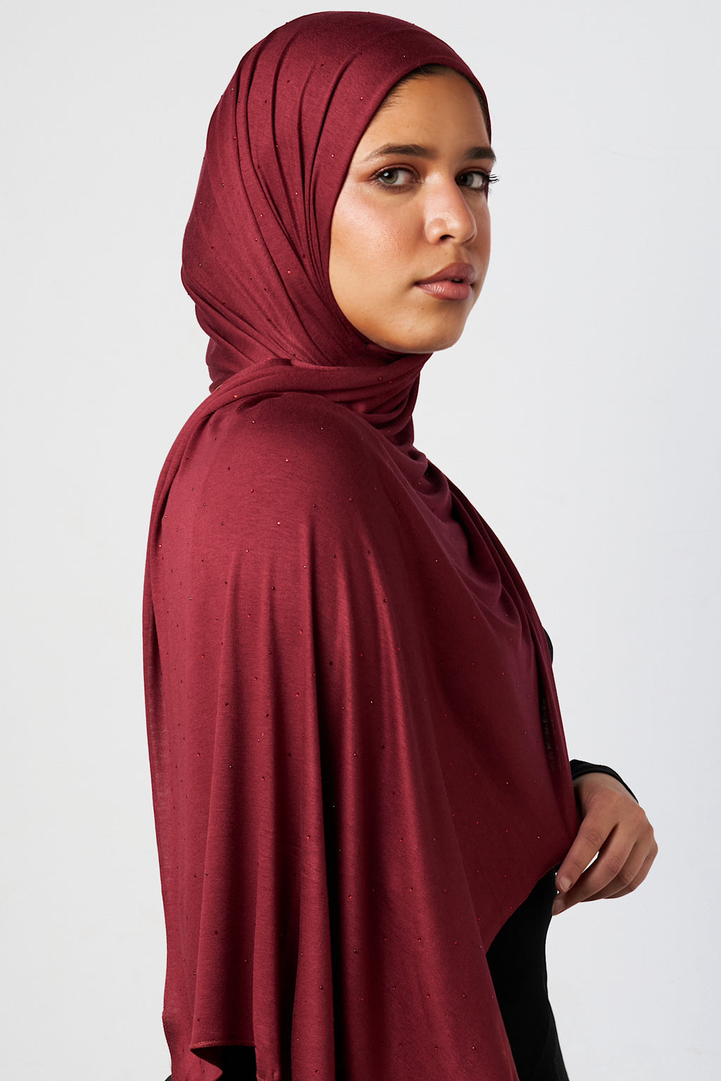 Petite Rhinestone Jersey Hijab - Crimson