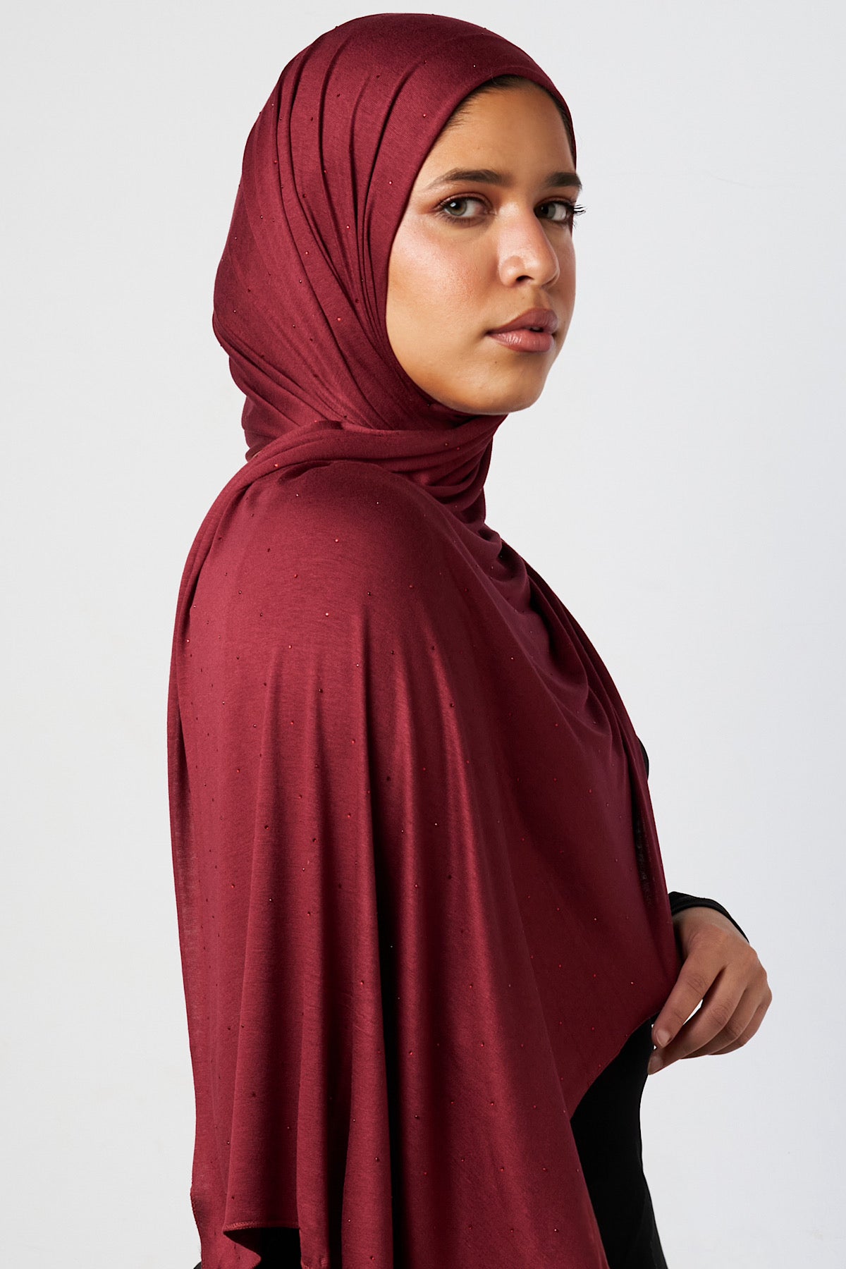 Petite Rhinestone Jersey Hijab - Crimson