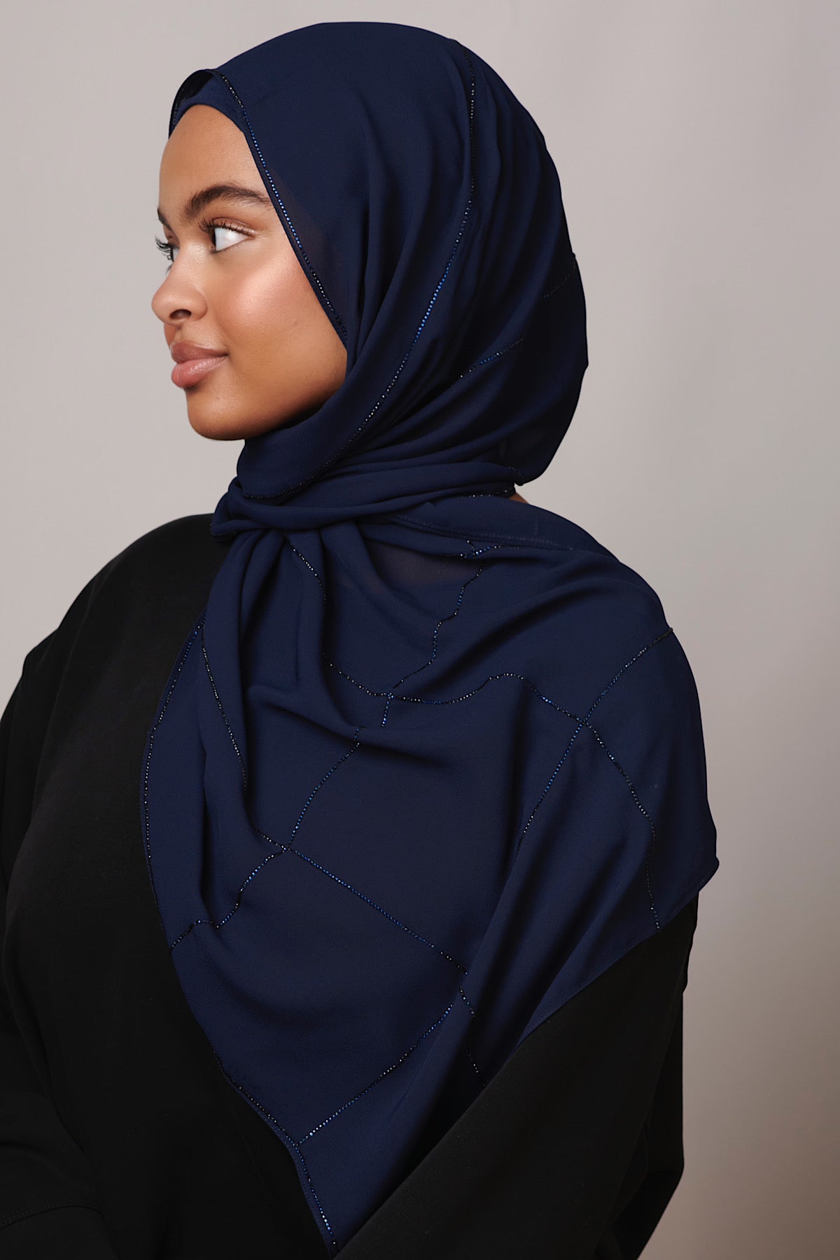 Petite Rhinestone Hijab - Midnight