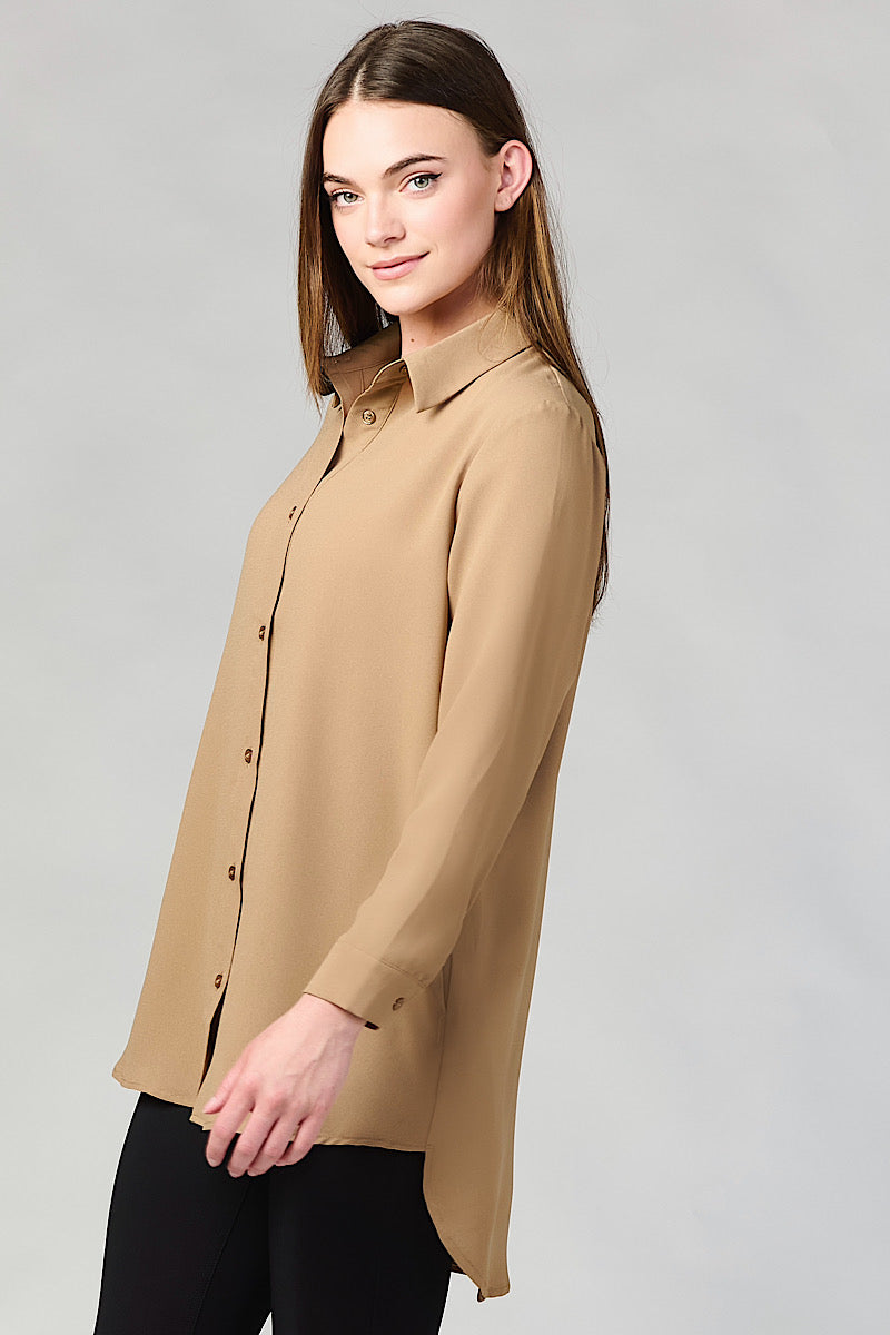 tan shirt dress Anna / Umber / XL Short dress in crisp cotton poplin with a gently flared skirt MIKUTA | The Light Long