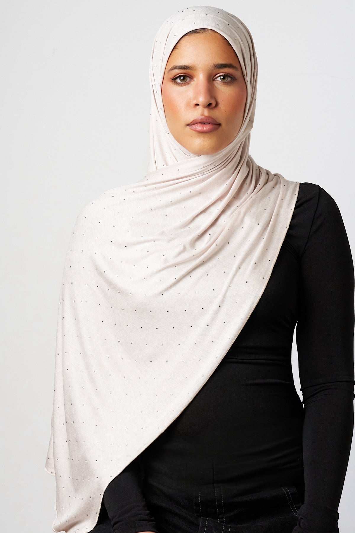 Petite Rhinestone Jersey Hijab - Pearl Mist