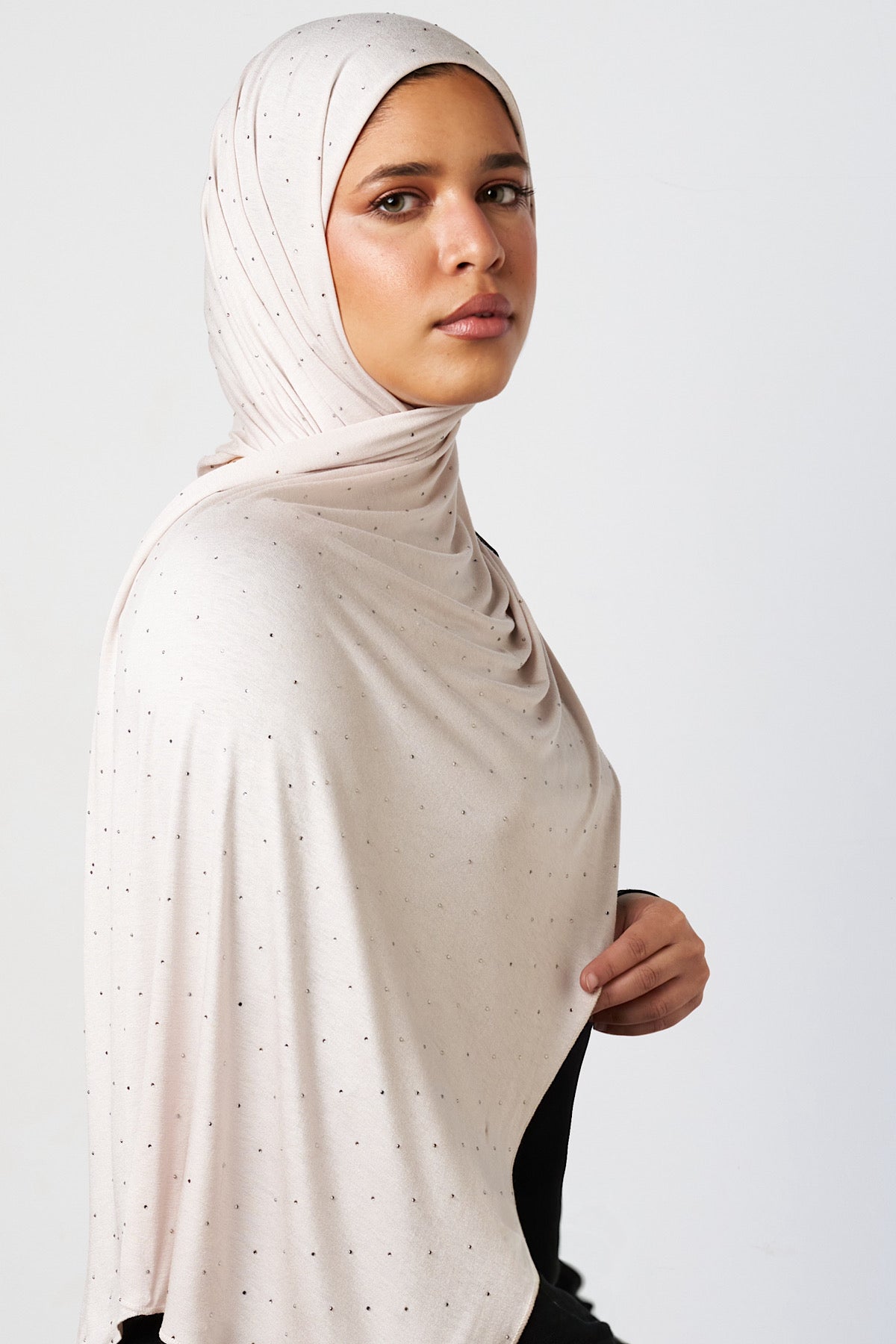 Petite Rhinestone Jersey Hijab - Pearl Mist