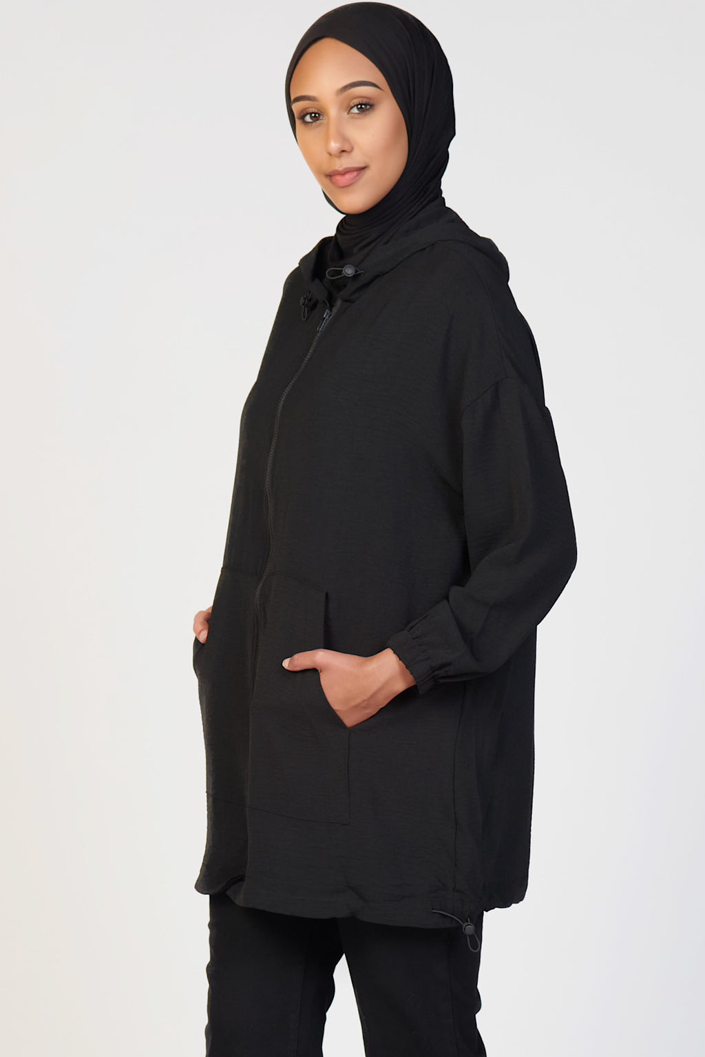 Light Zip Up Hoodie- Black