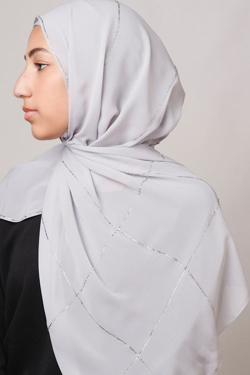 Petite Rhinestone Hijab - Platinum
