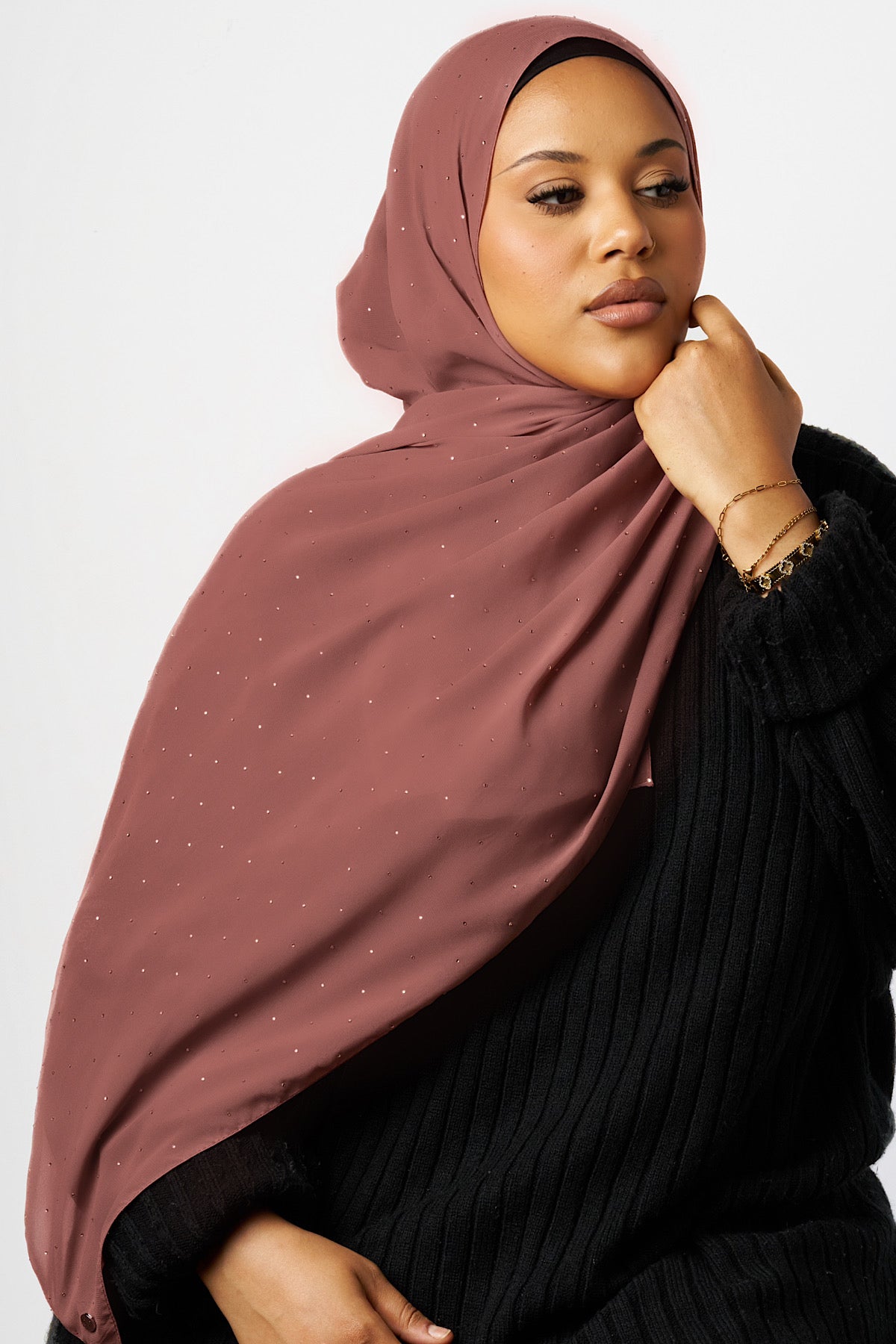 Petite Stardust Chiffon Hijab - Dark Mauve