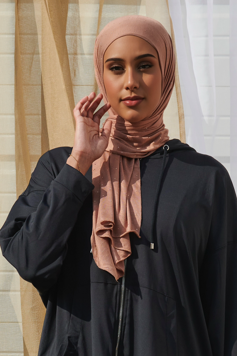 Petite Rhinestone Jersey Hijab - Camel