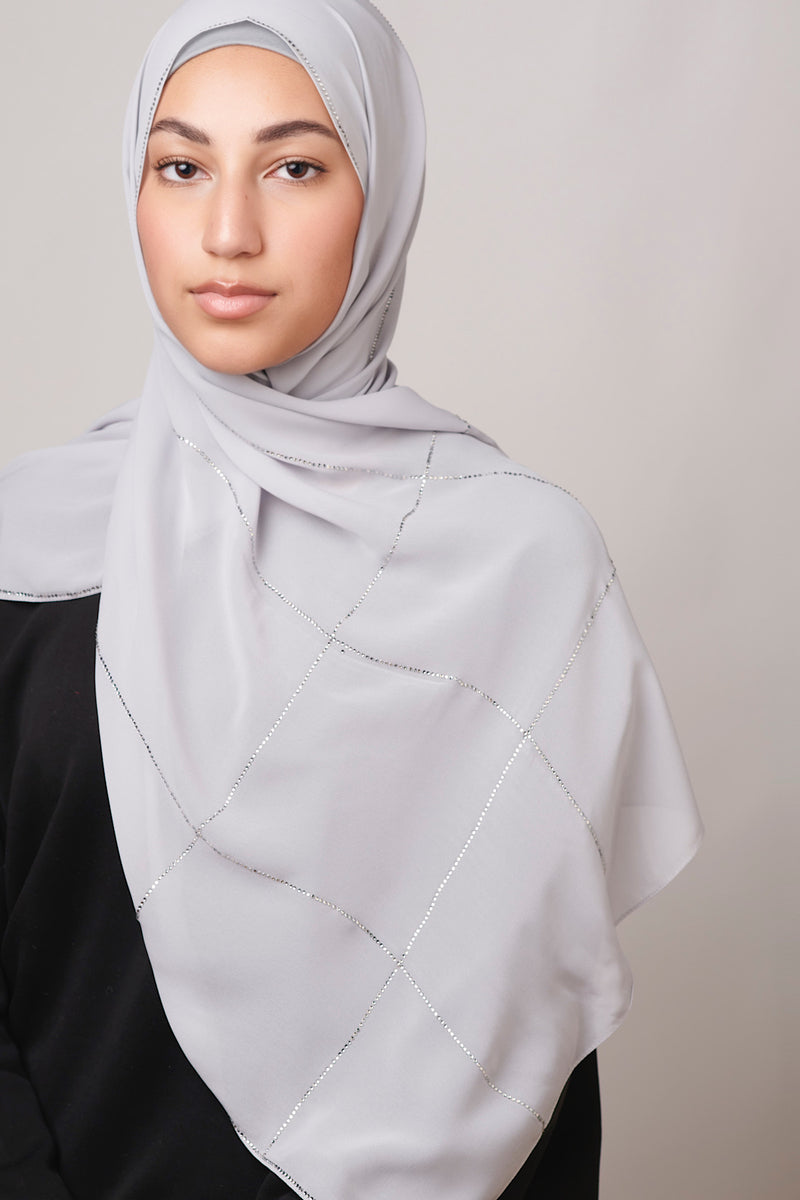 Petite Rhinestone Hijab - Platinum