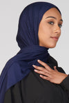 Petite Rhinestone Jersey Hijab - Navy