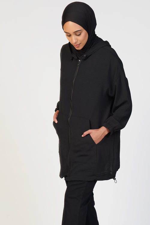 Light Zip Up Hoodie- Black