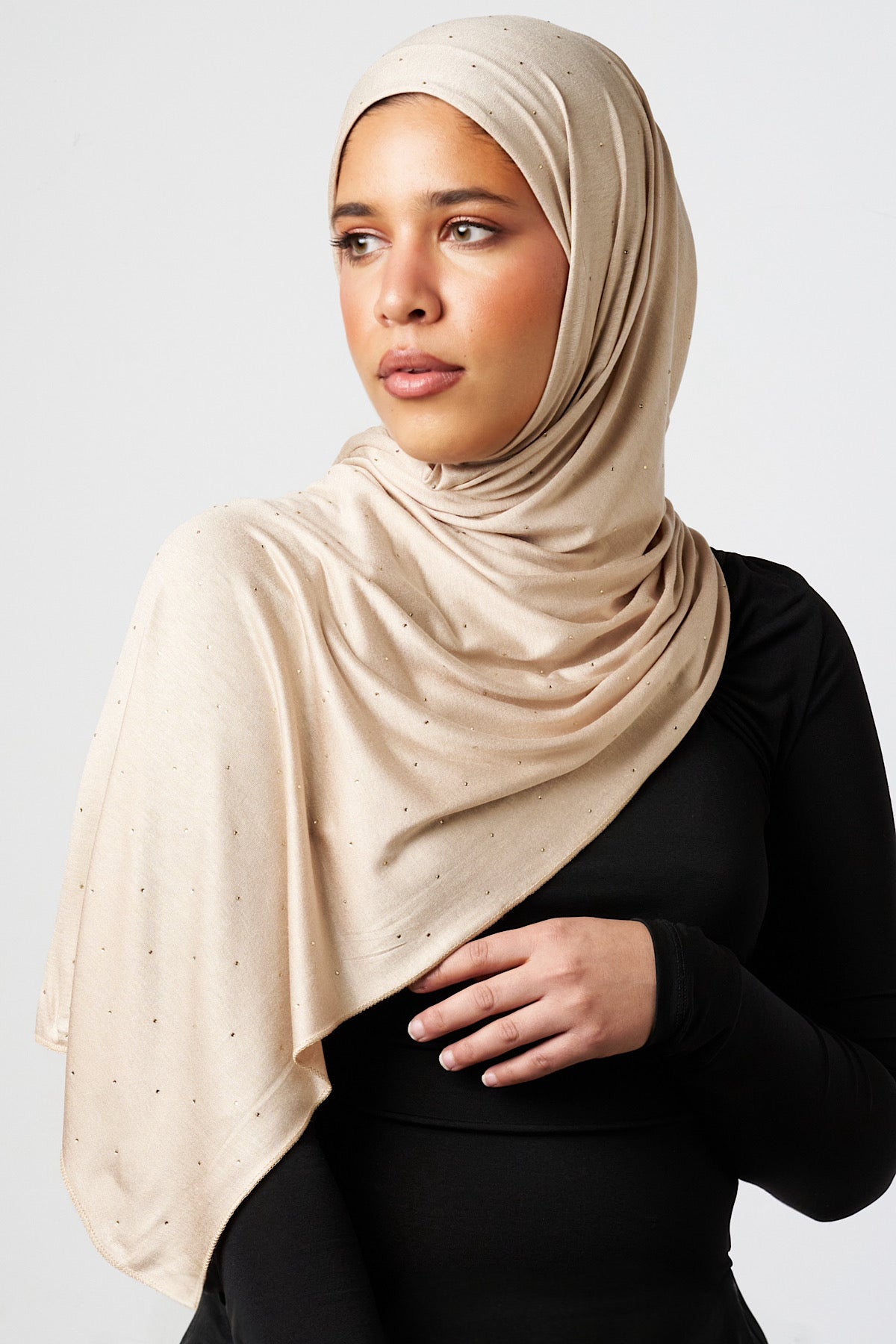 Petite Rhinestone Jersey Hijab - Oat