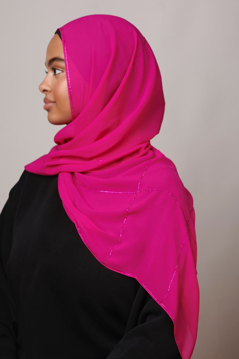 Petite Rhinestone Hijab - Fuchsia