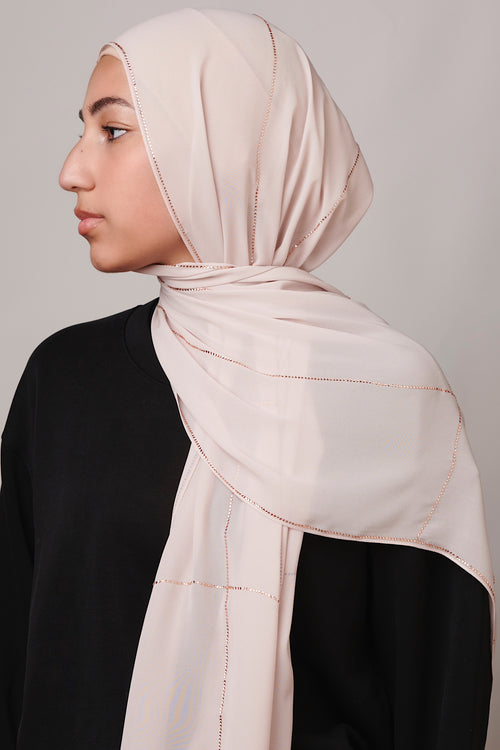 Petite Rhinestone Hijab - Light Almond