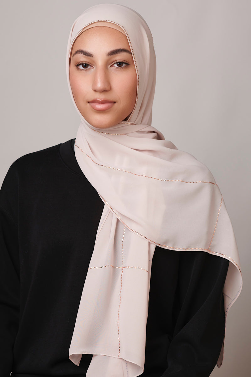 Petite Rhinestone Hijab - Light Almond
