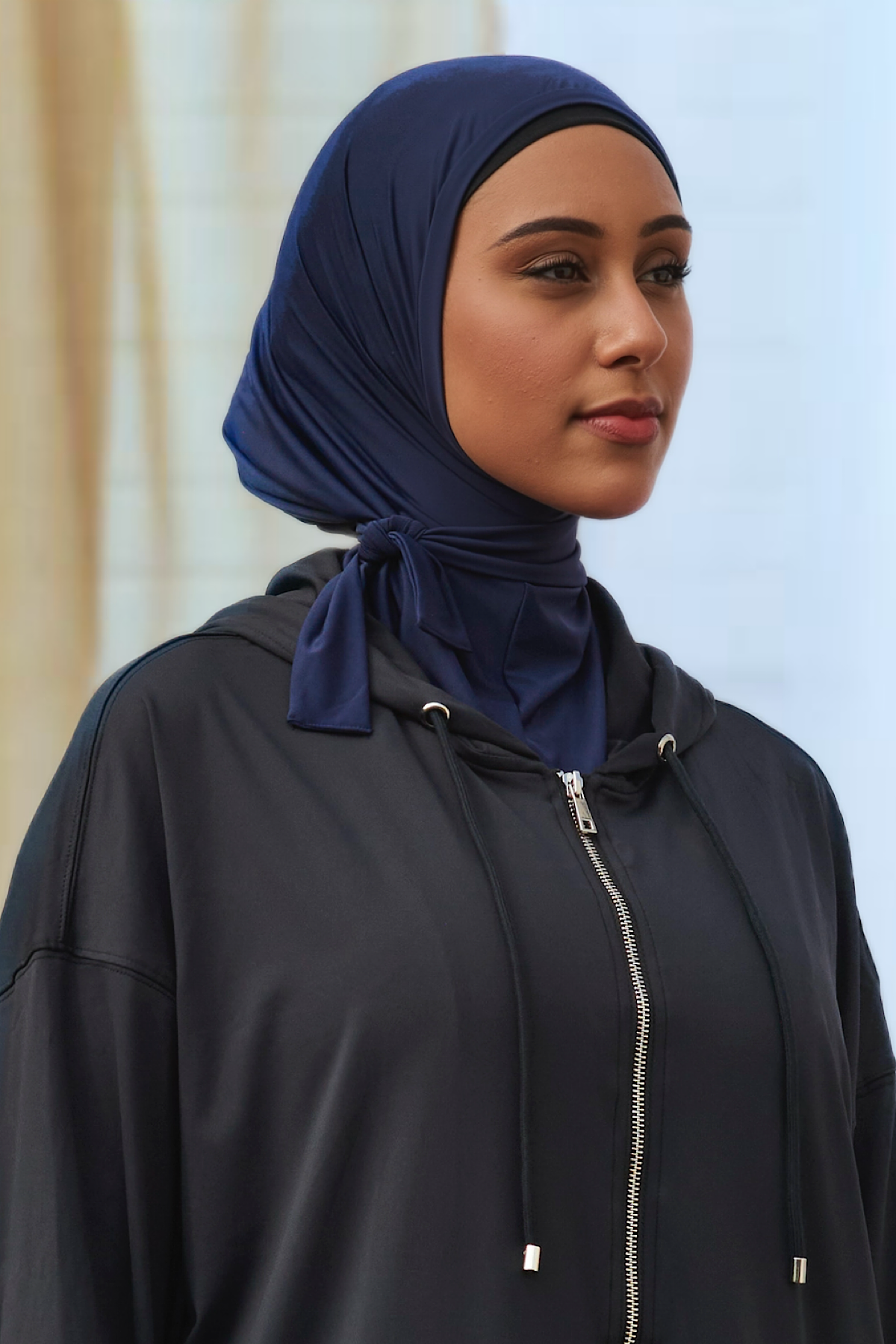 Side Tie Active Hijab - Navy