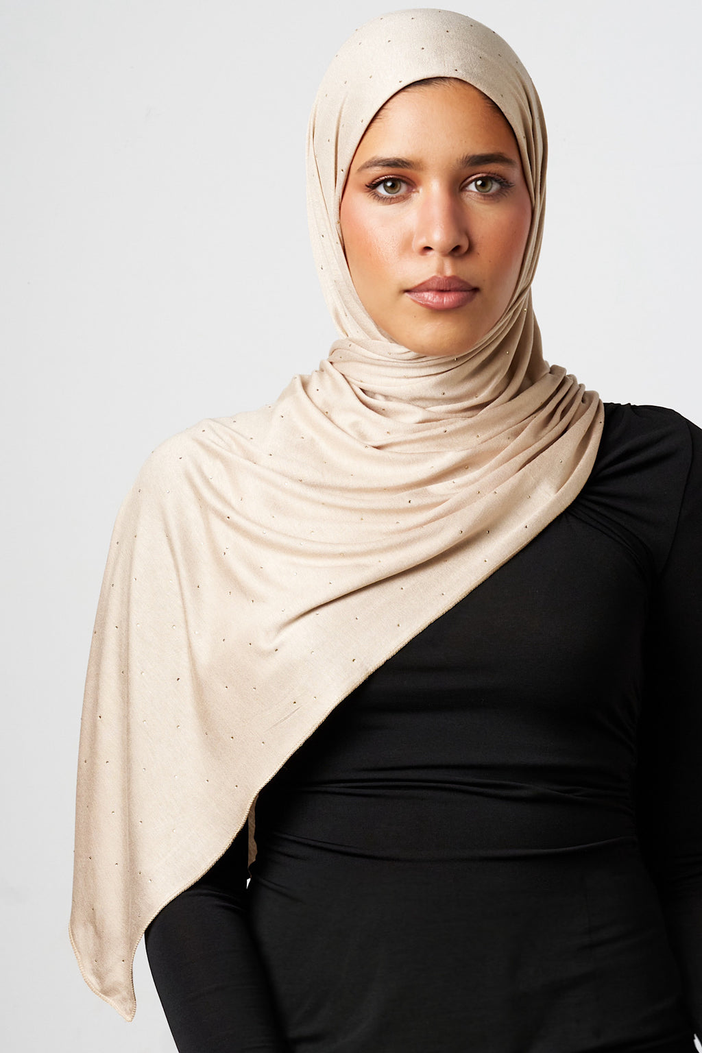 Petite Rhinestone Jersey Hijab - Oat