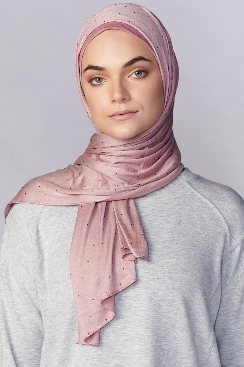 Petite Rhinestone Jersey Hijab - Pink
