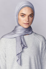 Petite Rhinestone Jersey Hijab - Slate Gray