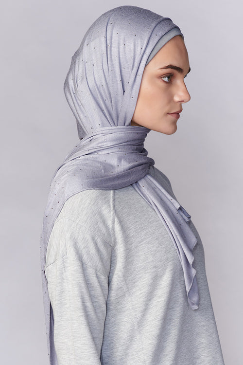 Petite Rhinestone Jersey Hijab - Slate Gray